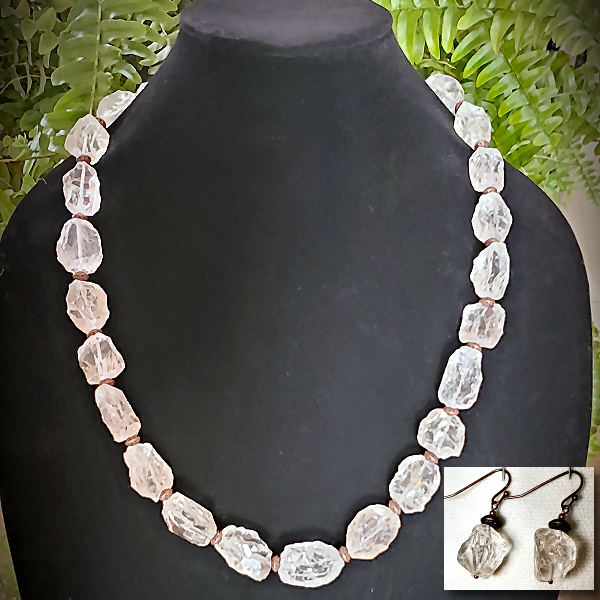 Quartz and Copper Necklace with Earrings