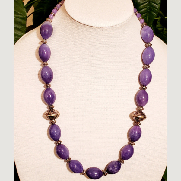 Large elliptical Iris Bead Necklace with Silver Accents