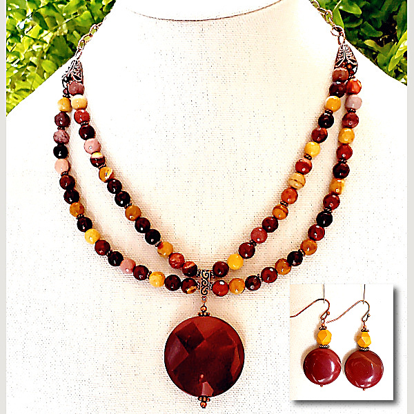Faceted Jasper Focal Double Strand with Mookaite with Copper Chain Set